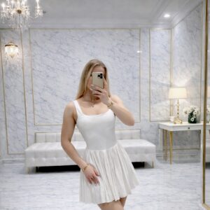 Pleated White Dress
